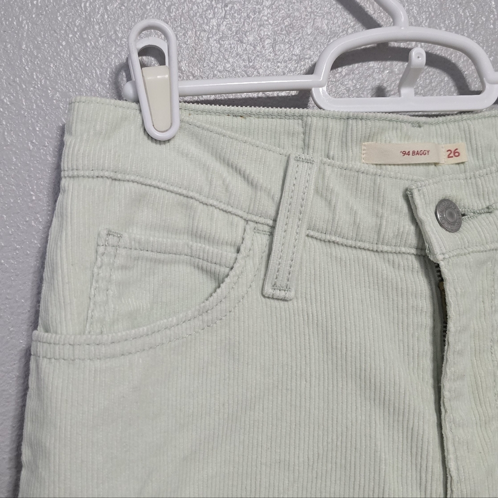 Levi's 94 Baggy Light Lime Green High Rise Relaxed Fit Straight Leg Corduroy - Picture 4 of 6